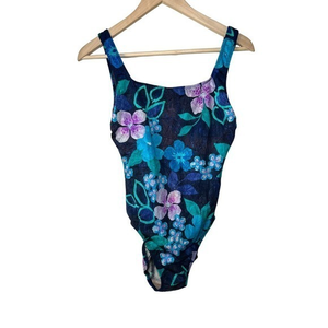 Vintage 90s Cazimi Womens Colorful Floral One‎ Piece Swimsuit Size 12 made USA